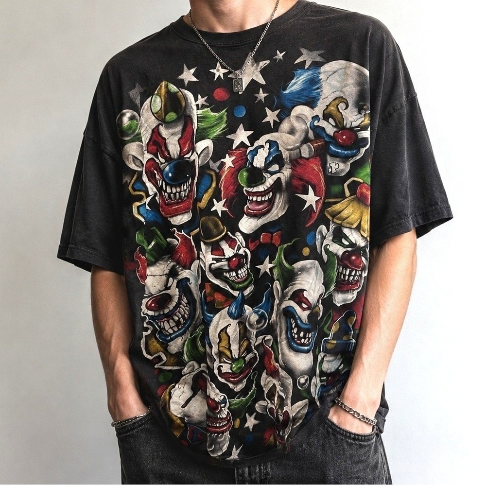 Liquid Blue Killer Clown AOP Graphic T-Shirt Black Sz XXL Horror Goth Streetwear